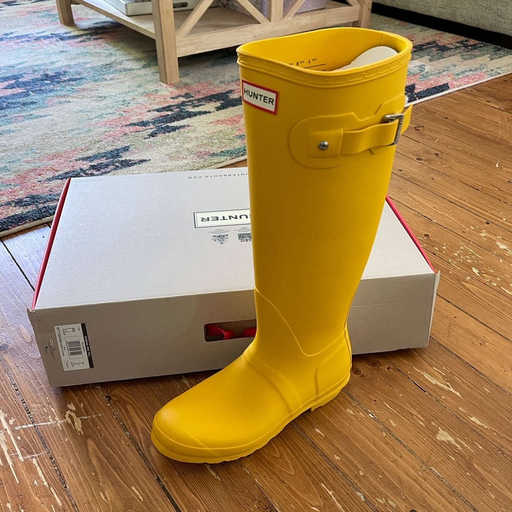 Yellow Tall Matte Hunter Boots - Brand New